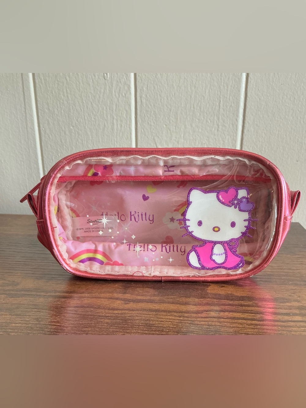 Vintage 2008 Sanrio Hello Kitty Clear Vinyl Pencil Case Cosmetic Pouch Pink Y2K